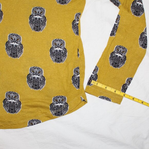 H&M Chartreuse Light Weight Long Sleeve Shirt with Black & White Owl Pattern - Picture 8 of 12